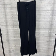 Killstar Ribbed Flare Pants Lace Up Black Womens Size L Stretch Goth Punk