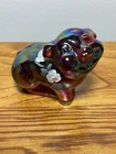 Fenton Pig Damask Rose On Ruby Red Carnival Glass Signed