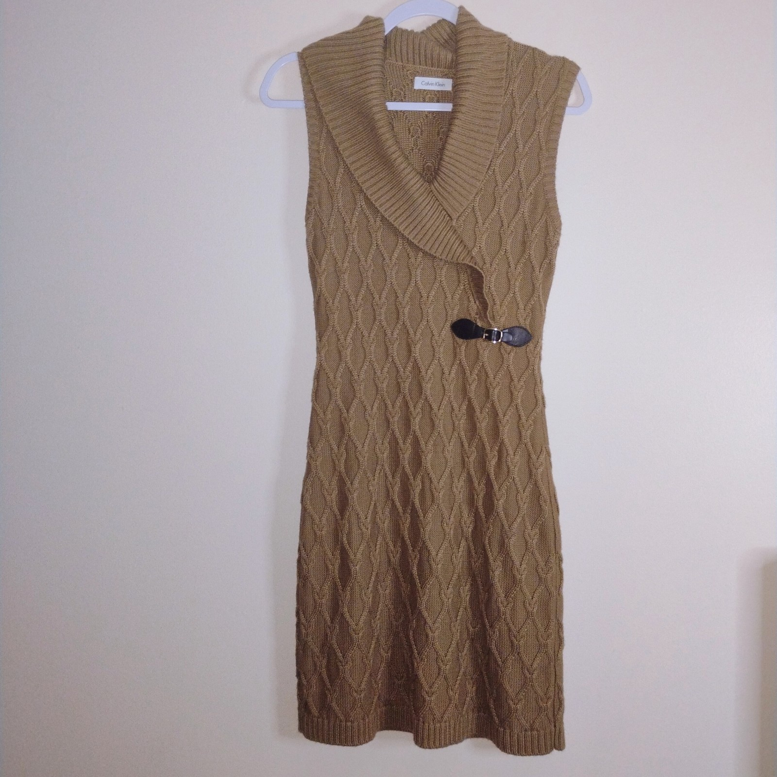 Women Calvin Klein brown Snakeskin knit Sleeveless Sheath Dress size medium
