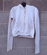 Frank  Eileen Tee Lab White Crop Hoodie XS Distress Zip Cotton USA Designer