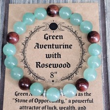 Green Aventurine  Rosewood 10mm Bead 8" Men's Stretch Bracelet Natural Stone