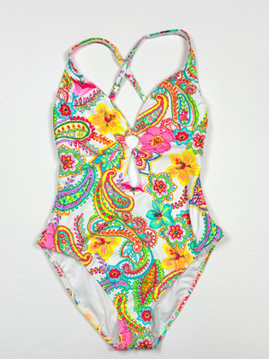 NEW BLEU Rod Beattie Multi Ring Me Up Over The Shoulder Cross Back One Piece 10