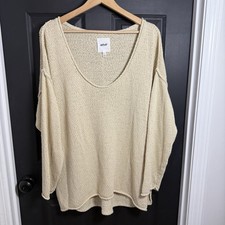Aerie Oversized Voop Sweater Beige Cotton Blend Slouchy Cozy Women  s Large