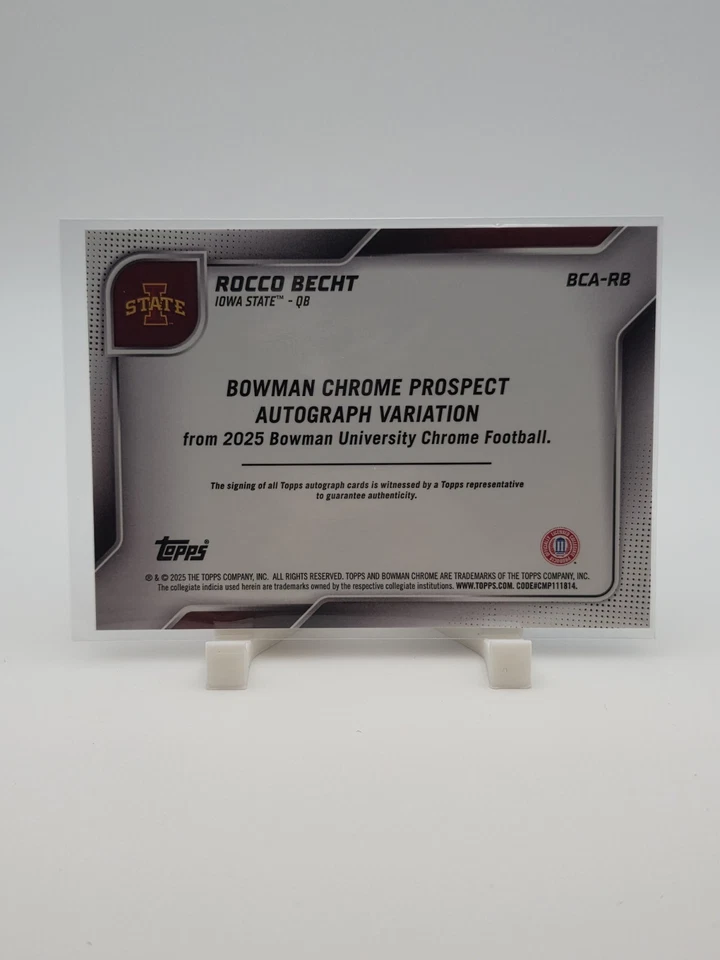 Bowman Chrome U - Rocco Becht 2025 #BCA-RB naranja (en tarjeta) automático/25 Iowa State Foto 2 de 2