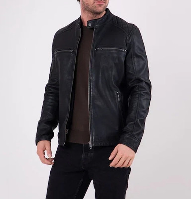 Black Leather Jacket Men Cafe Racer Pure Lambskin Size S M L XL XXL Custom Made