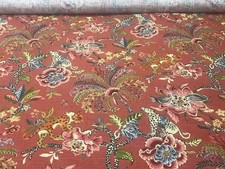 Mag Fabrics Meow Red Linen Blend Print vibrant tropical floral Tiger 2 Yards New