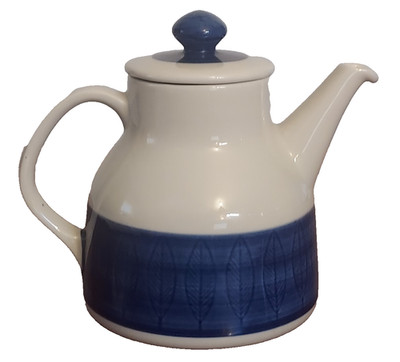 Rorstrand KOKA BLUE Banded LEAF Sweden Round Large COFFEE POT Tea Server w Lid
