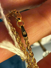 10K Yellow Gold Diamond Cut Rope Chain Bracelet w/ Lobster Clasp Signed