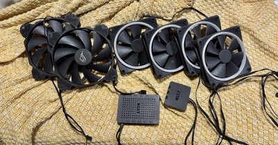 PC Cooling Bundle   6 Black Case Fans + Dual NZXT Controllers & Extras