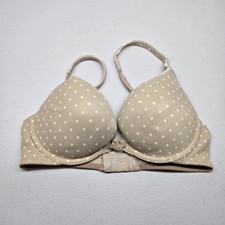 Victoria's Secret Women Bra 32C Beige Polka Dot Push Up Underwired Strap