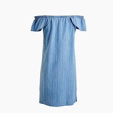 J Crew H4908 NWT Size 0 Indigo Cotton Chambray Dobby Off-The-Shoulder Dress