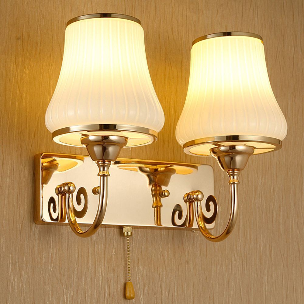 Gold Bedroom Bedsides Wall Lights Glass Shade Corridor Balcony Wall