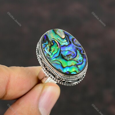 Natural Abalone Shell 925 Silver Vintage Adjustable Ring Size  For Girls