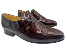 Sanders Paul Shoes Patent Leather Burgundy Loafer Slip Ons Size 8.5 Made England