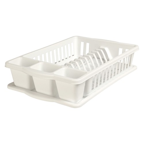 White Plastic Dish Drainer Cutlery Plate Cup Washing Up Sink Rack with