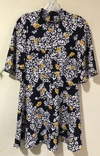 Zara Woman Floral Black Short Dress Flare Sleeves High Neck Sz XS D7
