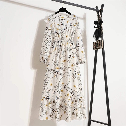 Maxi Dresses Casual Full Sleeve Floral Printed O-neck Woman Long Dress - Picture 24 of 122