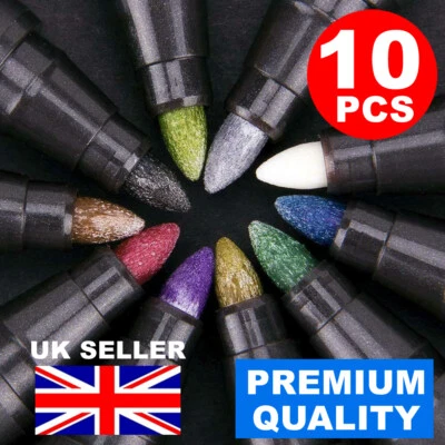 10PC METALLIC PAINT PEN MARKER GLASS PAINTING CERAMIC PORCELAIN ROCK WOOD KIT UK