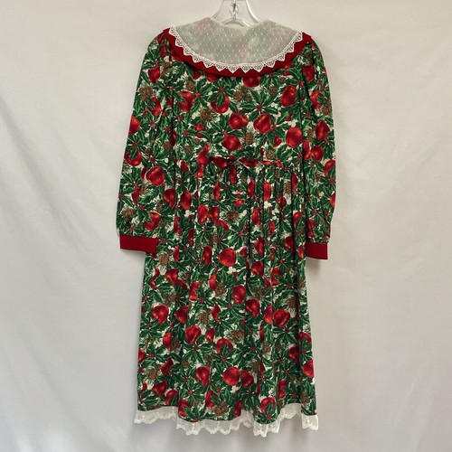 Vintage Bonnie Jean Holiday Dress Girls 7 Green Red Holly Apple Formal Party - Picture 6 of 11