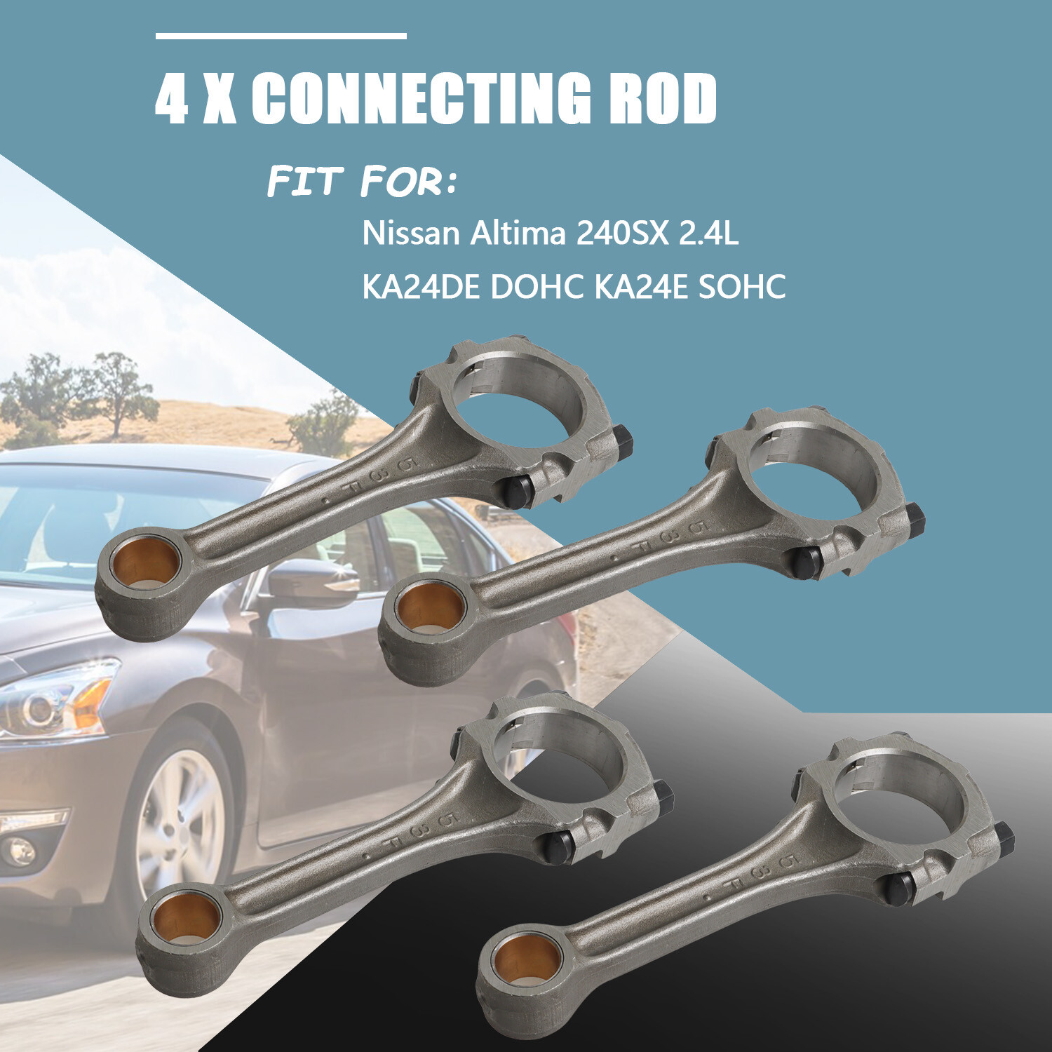 Set of 4 Connecting Rod Fit for Nissan 240SX 2.4L Engine KA24 KA24DE