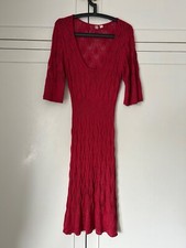 Vintage Y2K ITSU Crochet Knit Lace Maxi Dress Size XL 12 14 Pink Red Boho Hippie