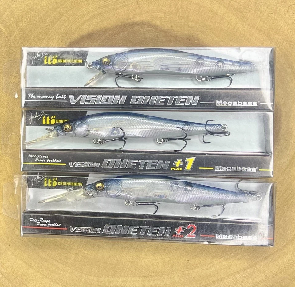 Megabass (Lote de 3) Ito Vision 110, 110+1, 110+2 Jerkbaits suspendidos! ¡NUEVO CON ETIQUETAS! Foto 2 de 4