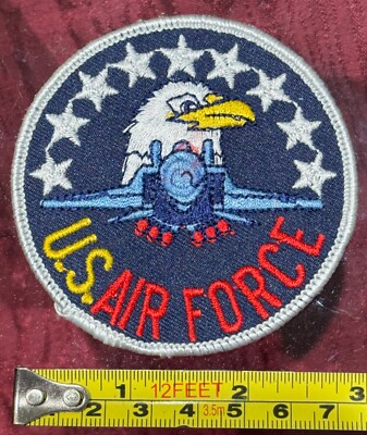 US Air Force Jet Eagle Embroidered Iron-On 3'' Round Patch