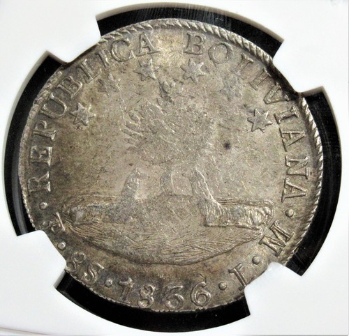 Bolivia 1836-PTS LM Silver 8 Soles KM-97 NGC AU-58. - Picture 2 of 4