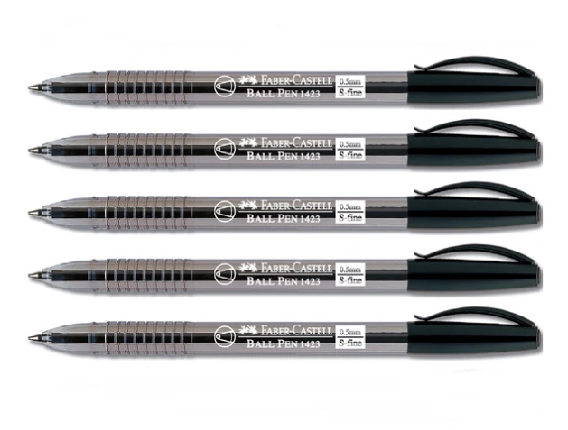 Faber-Castell 1423 Black 0.5mm S-fine Ball Point Pen 5pcs Set