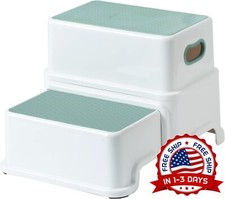 Taburete De Plastic Para Ni os Peque os, Verde-blanco, Dos Escalones Para Ni os