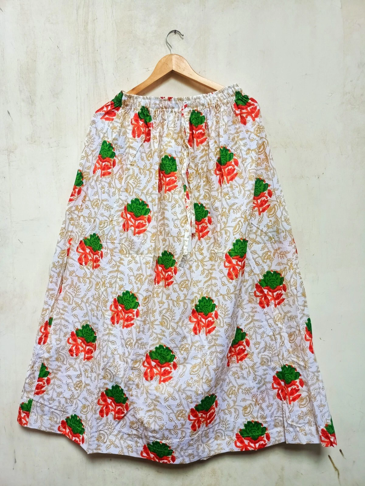 Indian 100% Cotton White Rose Printed Skirt Women's Clothing Partywear skirt US