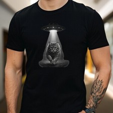 Mens Cats Selfie UFO Print Cotton T-Shirt Size XS to 5XL