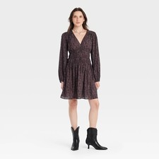 Universal Thread Long Sleeve Smocked Ruffle Mini A-Line Dress Women's LARGE