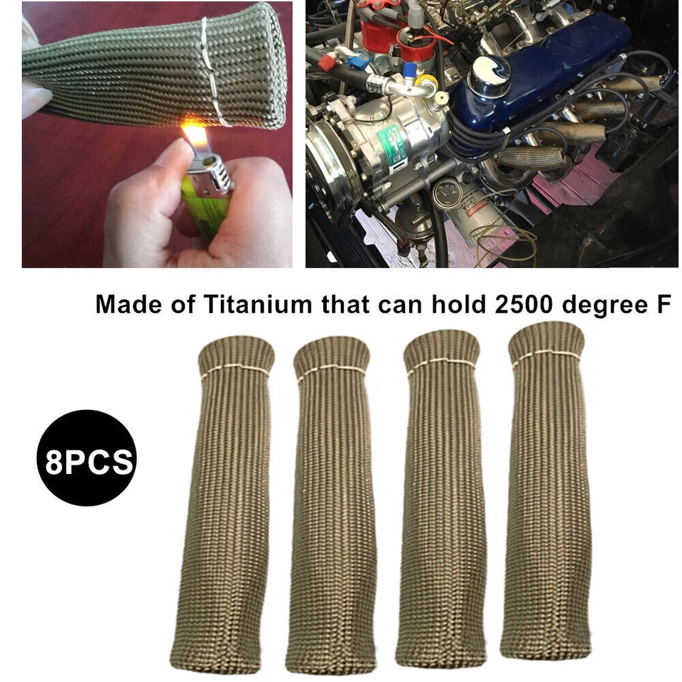 8pcs 2500 Degree Titanium Spark Plug Wire Boots Heat Protector Sleeve Cover/Wrap - Image 2 of 4