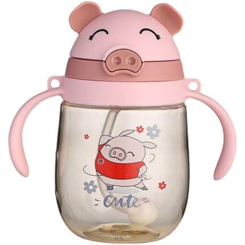 Kids Water Bottle Double Handle Plastic Straw Cup 350ml With Strap - Picture 5 of 9