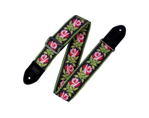 Levy's Leathers 2 Polyester Gitaar Strap Zonnebloem Design; Zwart, Geel, Groen, en Bruin MP2-009