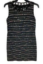 Vince Camuto Women’s Dress 2 Black Multicolor Striped Shift A Line Sleeveless
