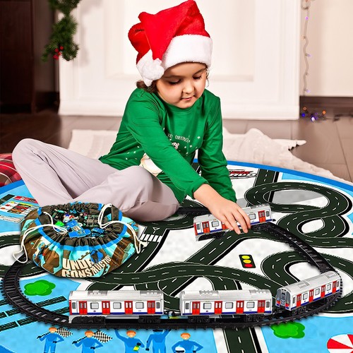 Electric Subway Train Toy Blue Carpet Light Sound 18PCS Educational Storage Mat - Picture 8 of 11