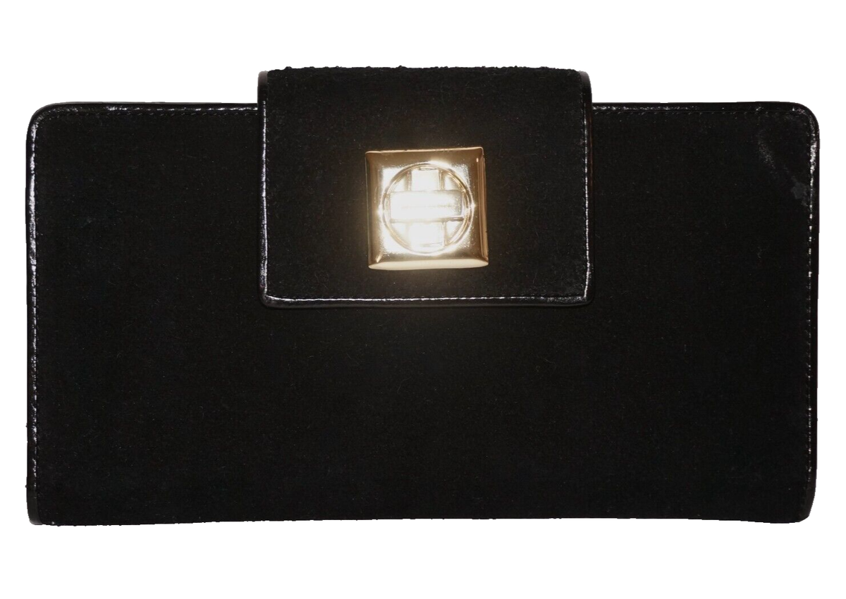 ANAIS GVANI Black Suede Leather Turn-Lock Checkbook Wallet x