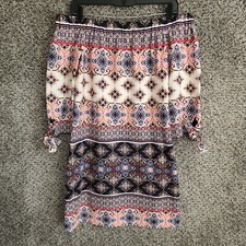 Vince Camuto Womens 4 Shift Dress Off The Shoulder Long Sleeve Tie Blue Pink