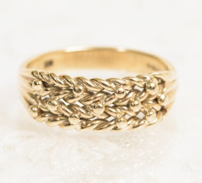 Vintage 9ct Solid Yellow Gold Keeper Ring Unisex Design UK Size P1/2 US 7.75