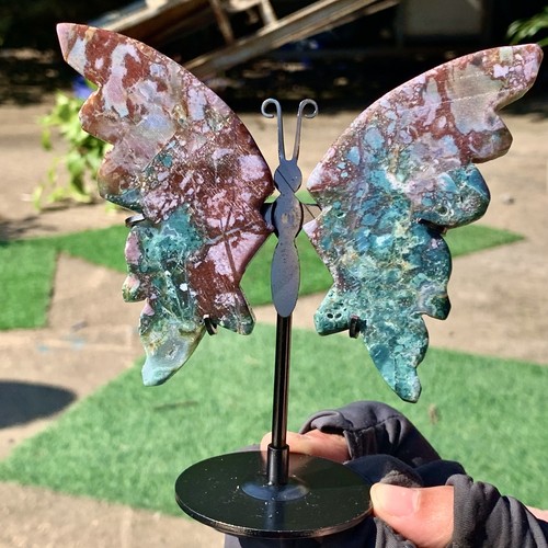 Muestra de elfo alas talladas a mano de cuarzo jade océano natural 105G - Imagen 23 de 23