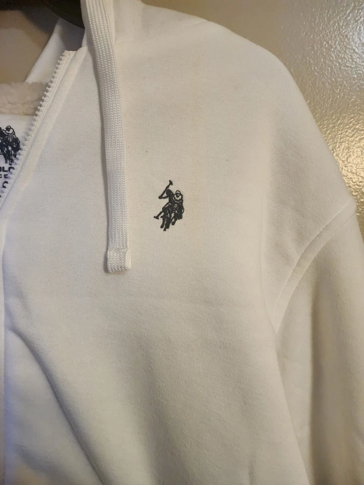 US Polo Assn Size XL White Sherpa Fur Fleece Hoody Hoodie Jacket — 第 2/4 张图片