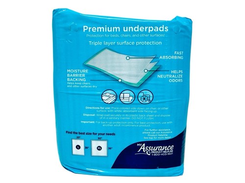 Assurance Unisex Premium Quilted Underpad Maximum Absorbency Large 18 Count New - Picture 2 of 8