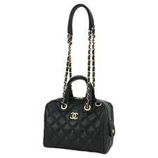New Auth CHANEL Small bowling Chain bag Matelasse Caviar skin AS5578 Black GHW