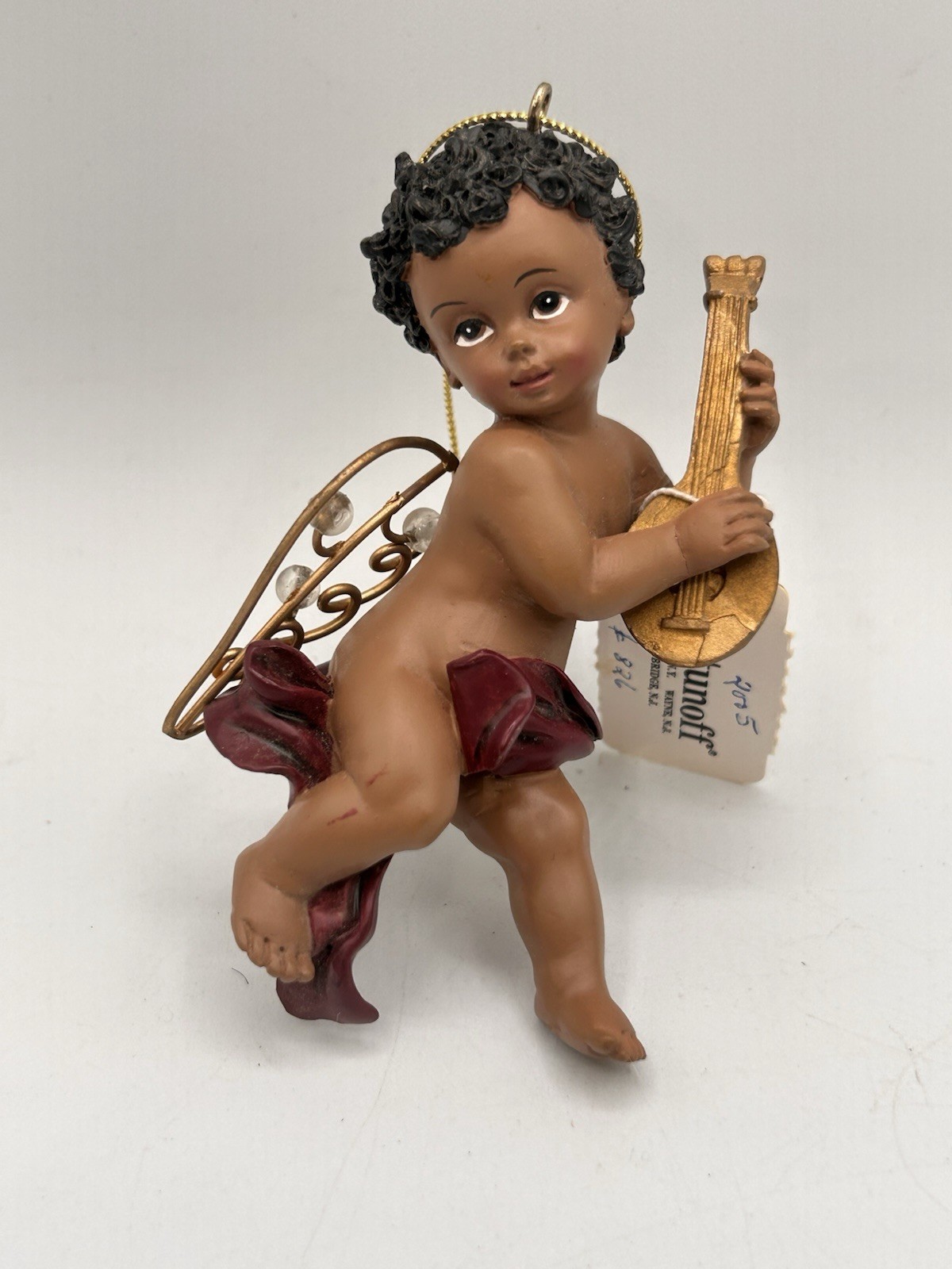 Vintage 3.75” Baroque Style Cherub Playing Instrument Resin Christmas Decoration