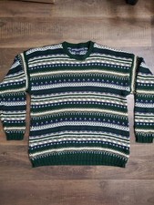 American Portrait Sweater Mens L Green Fair Isle Cotton USA Made Vintage 90s