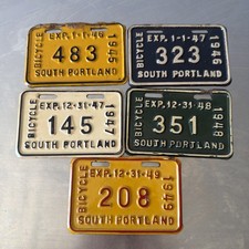 1945 1946 1947 1948 1949 South Portland Maine Bicycle License Plates Lot of 5