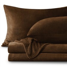 BEDELITE Queen Flannel Fleece Sheets Set Brown Ultra-Soft Fluffy Warm Cozy 4-Pie