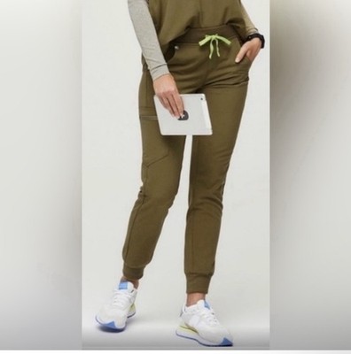 FIGS Zamora High Waisted Jogger Scrub Pants Martini Olive Green XL